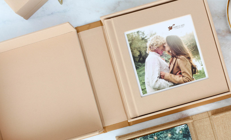 clamshell box with cameo photo book